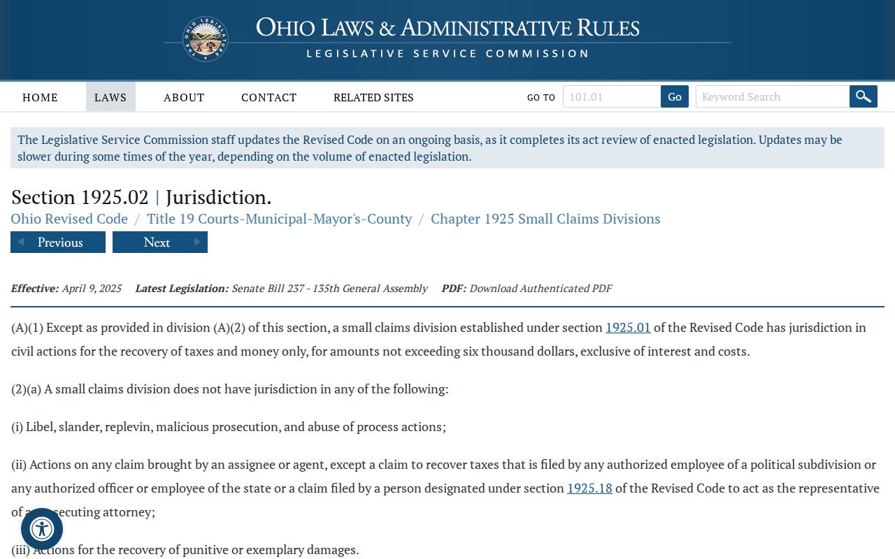 Putnam County civil docket small-claims jurisdiction statute page