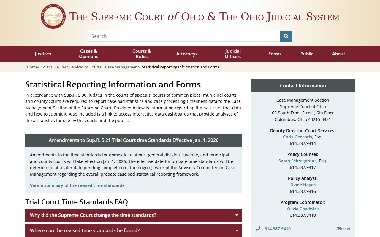 Putnam County court calendar Ohio court statistical reporting page