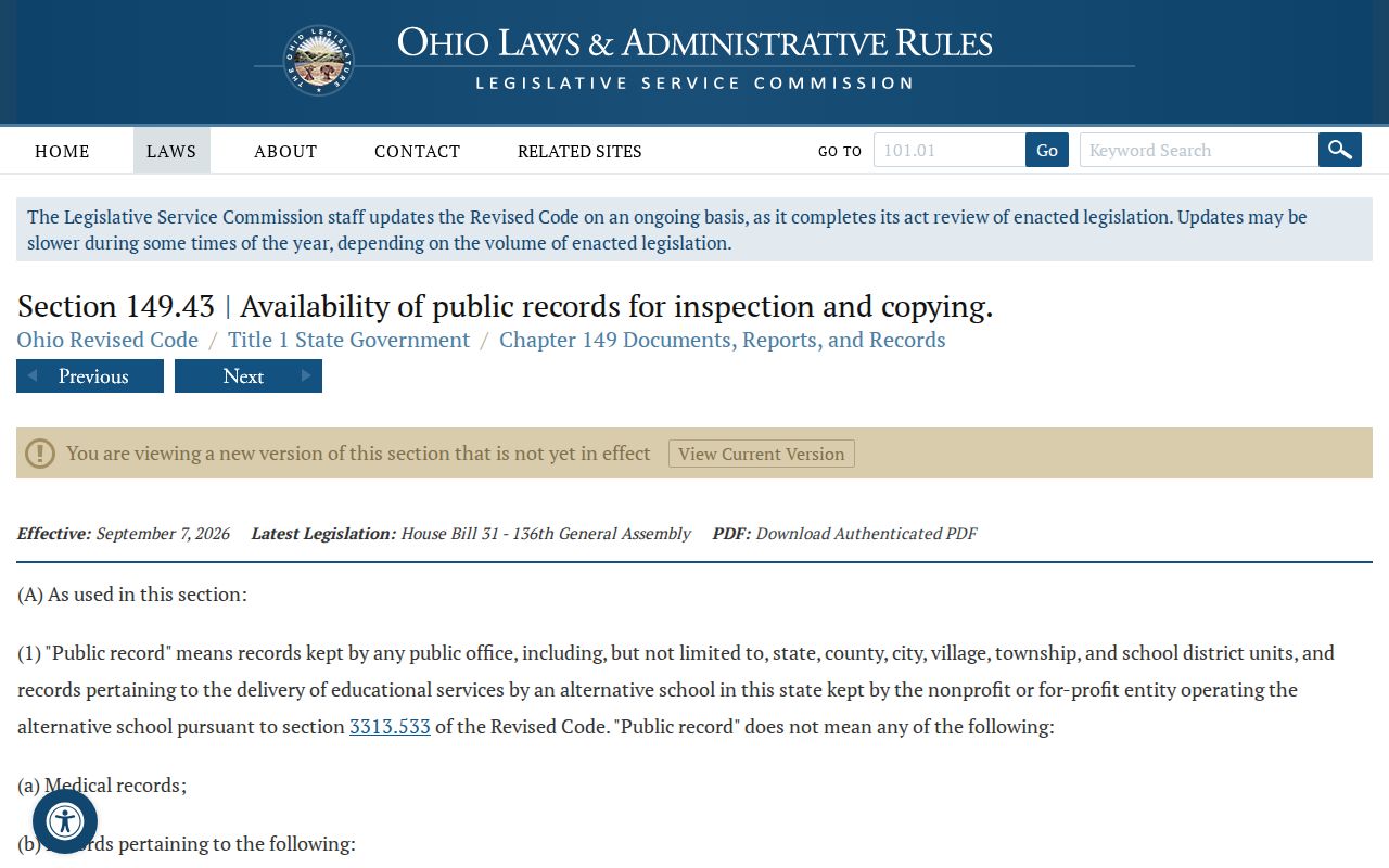 Putnam County court records Ohio public records statute source
