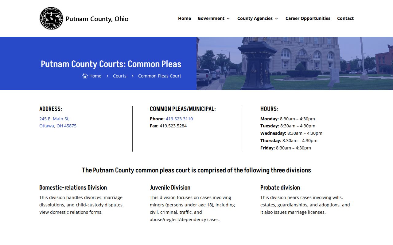 Putnam County civil court docket information on the Common Pleas Court page