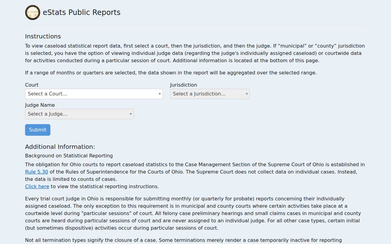 Putnam County court docket statistics source through Ohio eStats